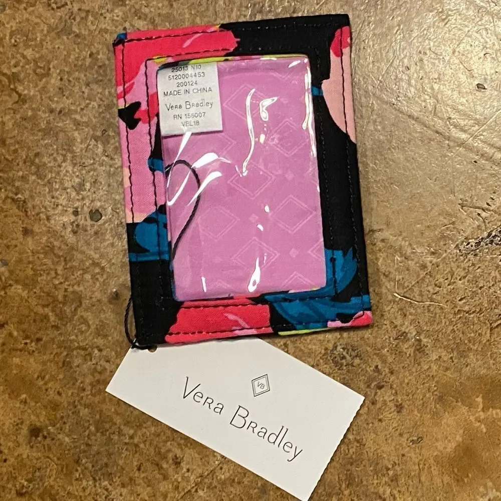Vera Bradley Black Floral Cotton Print Iconic Slim Card‎ Case